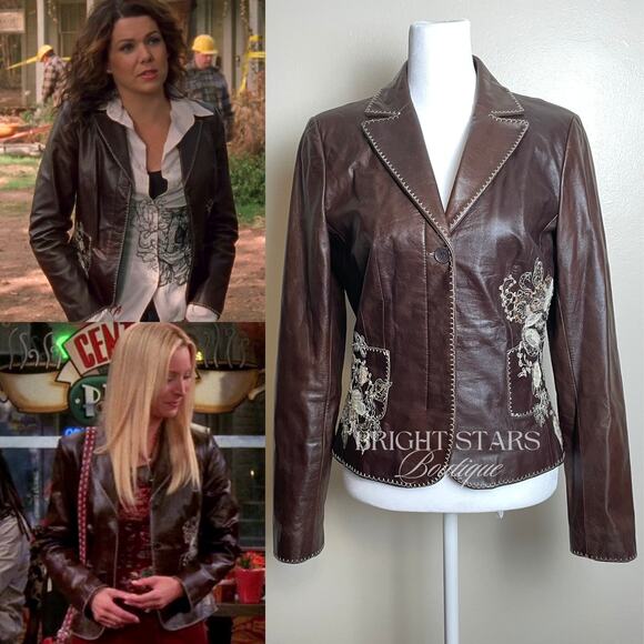 Rare Embroidered Leather Blazer Jacket ASO Lorelai Gilmore Phoebe Buffay Friends